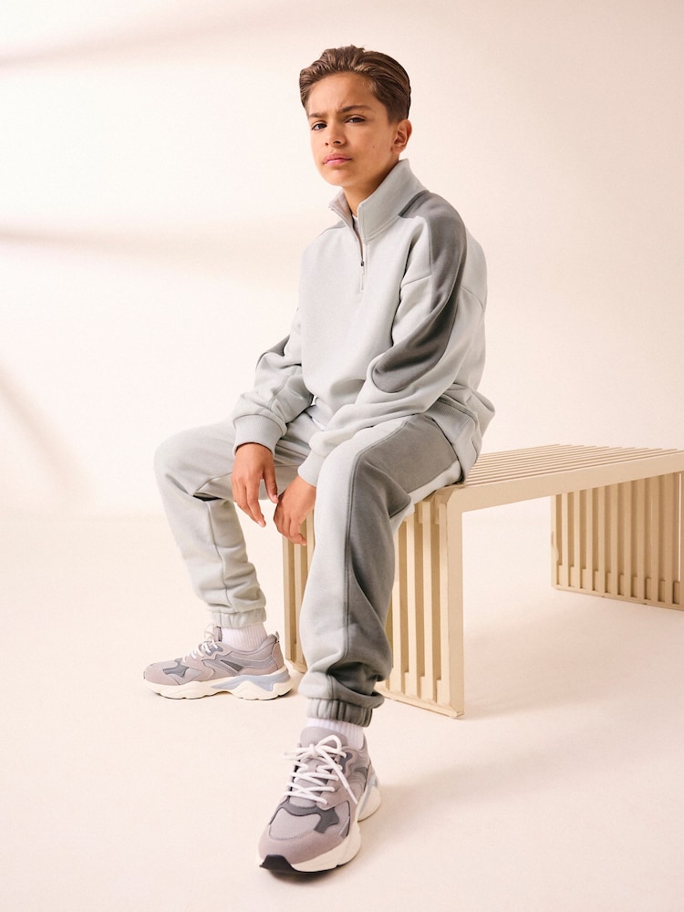 Grey Zip Neck Sweat Top and Jogger Set (3-16yrs) - Image 2 of 6