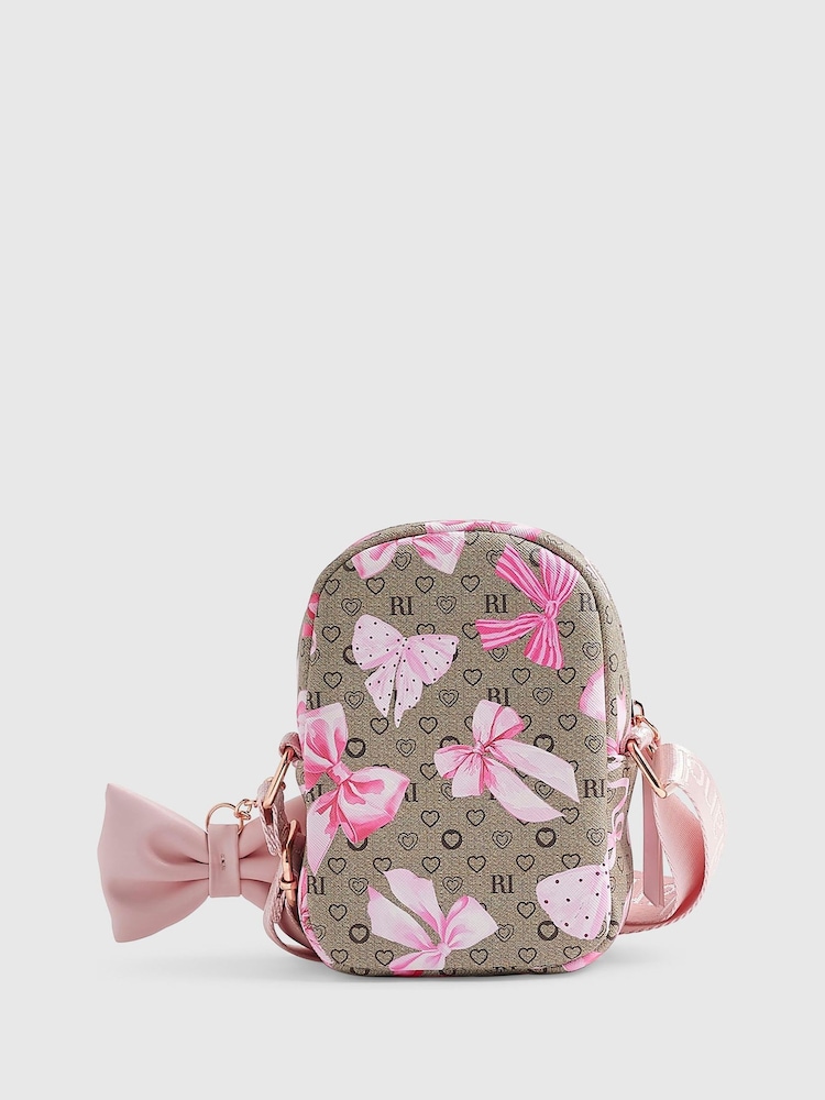 River Island Brown Bow Monogram Festival Bag - Image 2 of 5 River Island Brown Bow Monogram Festival Bag - Image 2 of 5