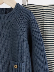 Navy Stripe 100% Cotton Baby Knitted Top and Leggings Set (0mths-2yrs) - Image 12 of 16