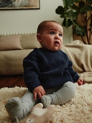 Navy Stripe 100% Cotton Baby Knitted Top and Leggings Set (0mths-2yrs) - Image 2 of 16