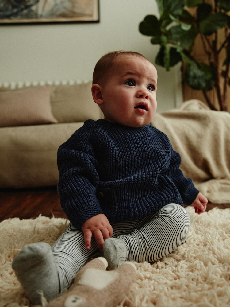 Navy Stripe 100% Cotton Baby Knitted Top and Leggings Set (0mths-2yrs) - Image 2 of 16