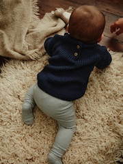 Navy Stripe 100% Cotton Baby Knitted Top and Leggings Set (0mths-2yrs) - Image 4 of 16