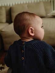 Navy Stripe 100% Cotton Baby Knitted Top and Leggings Set (0mths-2yrs) - Image 5 of 16