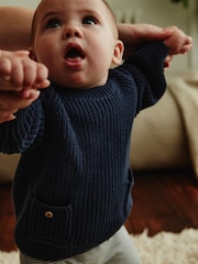 Navy Stripe 100% Cotton Baby Knitted Top and Leggings Set (0mths-2yrs) - Image 6 of 16