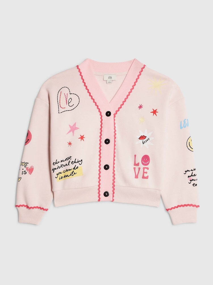 River Island Pink Love Icon Cardigan - Image 1 of 4