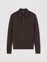 بني - Reiss Daunton 100% Cashmere Half-Button Polo Shirt - صورة 2 من 7