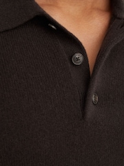 بني - Reiss Daunton 100% Cashmere Half-Button Polo Shirt - صورة 3 من 7