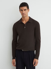 بني - Reiss Daunton 100% Cashmere Half-Button Polo Shirt - صورة 4 من 7