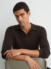 بني - Reiss Daunton 100% Cashmere Half-Button Polo Shirt - صورة 6 من 7