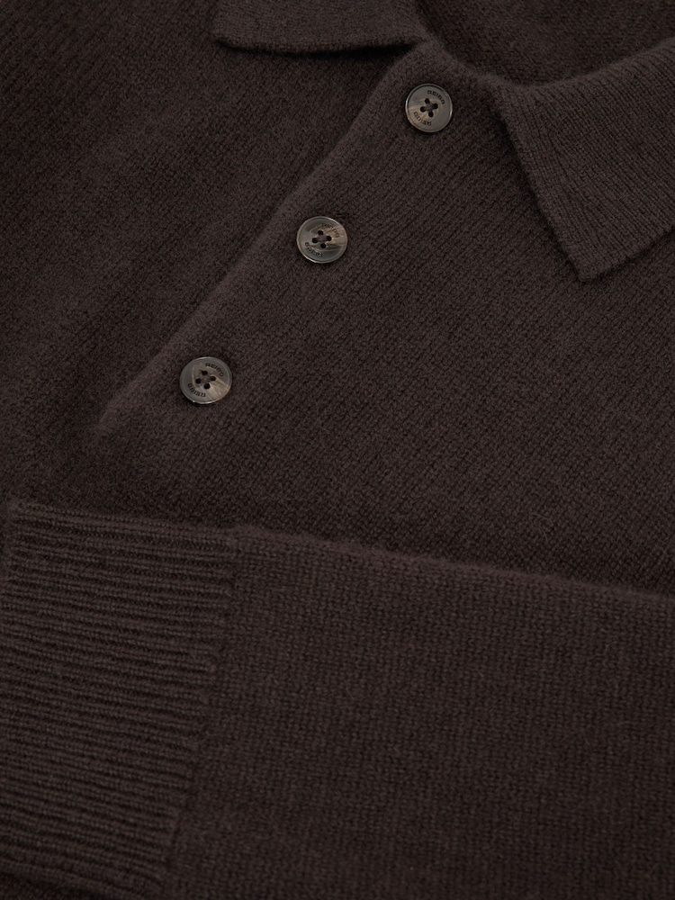 بني - Reiss Daunton 100% Cashmere Half-Button Polo Shirt - صورة 7 من 7
