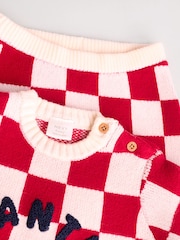 Red Checkerboard Christmas Santa Baby Knitted Top and Leggings Set (0mths-2yrs) - Image 10 of 12