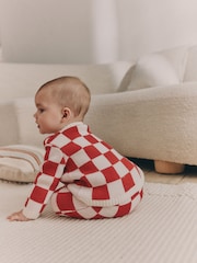 Red Checkerboard Christmas Santa Baby Knitted Top and Leggings Set (0mths-2yrs) - Image 2 of 12