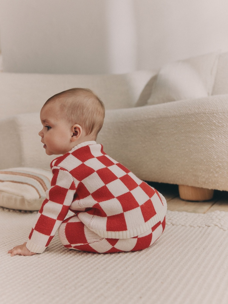 Red Checkerboard Christmas Santa Baby Knitted Top and Leggings Set (0mths-2yrs) - Image 2 of 12