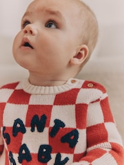 Red Checkerboard Christmas Santa Baby Knitted Top and Leggings Set (0mths-2yrs) - Image 3 of 12