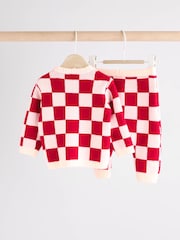 Red Checkerboard Christmas Santa Baby Knitted Top and Leggings Set (0mths-2yrs) - Image 6 of 12