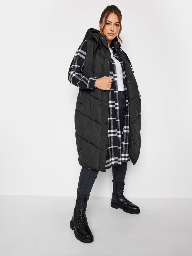 Czarny - Yours Curve Chevron Heavyweight Longline Gilet - Image 4 of 5