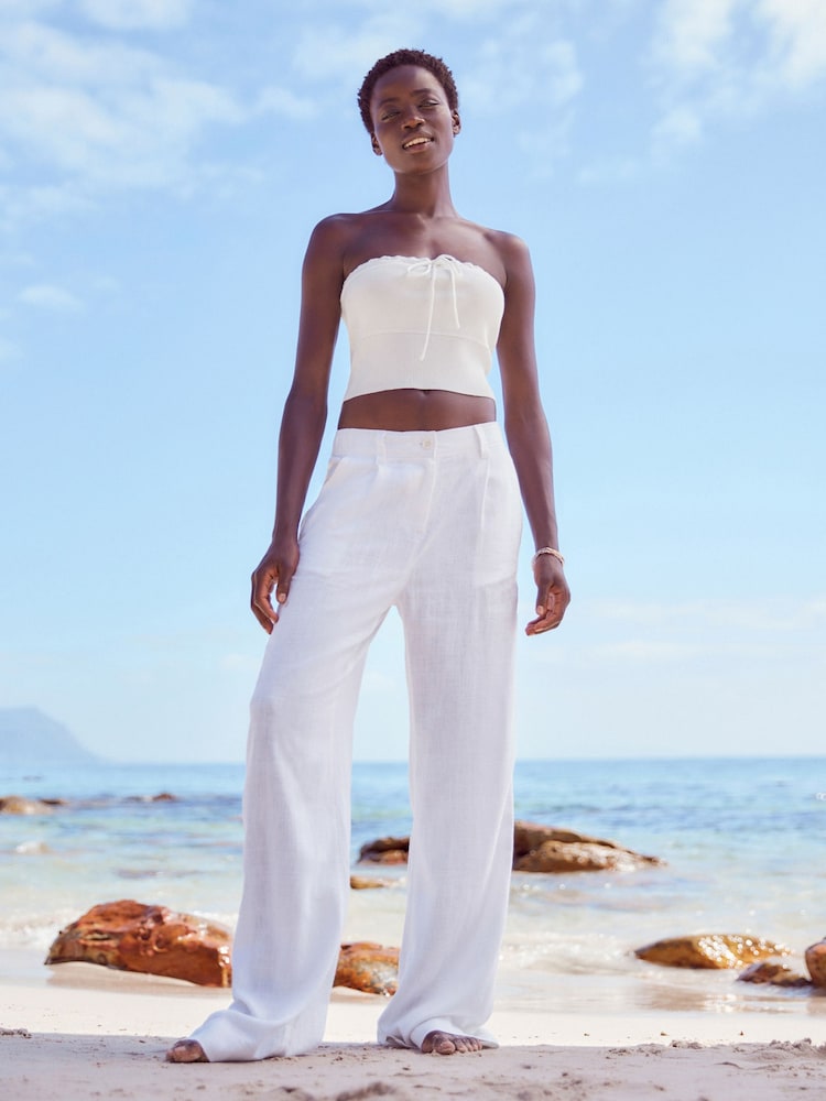 White Linen Blend Wide Leg Trousers - Image 1 of 6