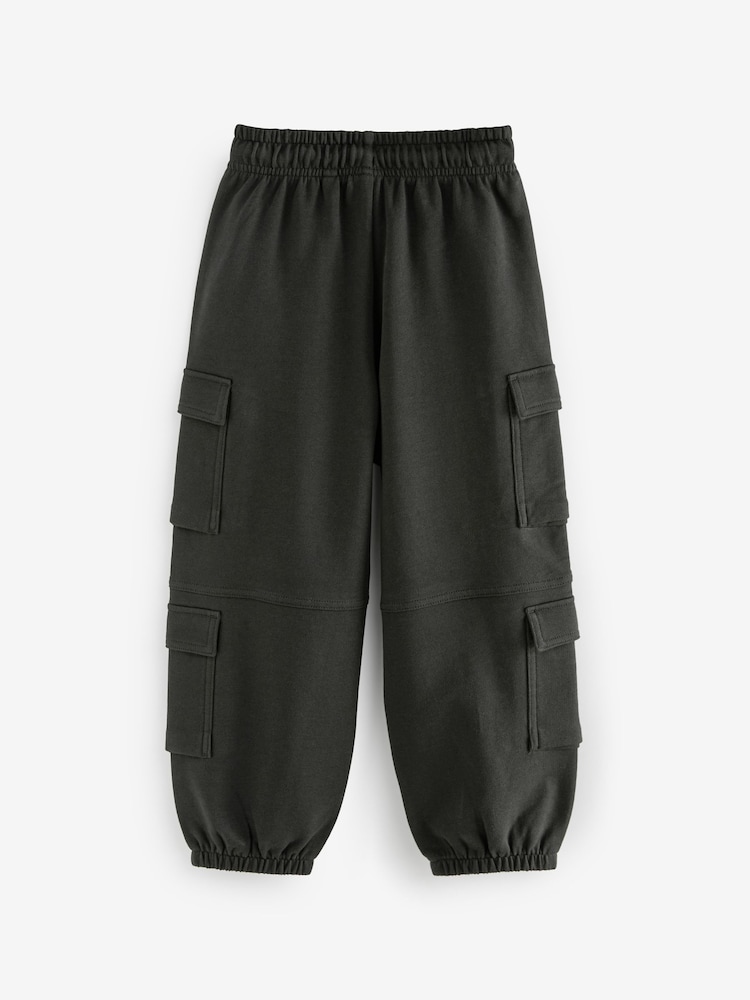 Black 100% Cotton Parachute Style Jersey Joggers (3-16yrs) - Image 2 of 3