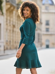 Sosandar Green Gold Detail Ponte Shift Dress - Image 2 of 5