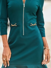 Sosandar Green Gold Detail Ponte Shift Dress - Image 4 of 5