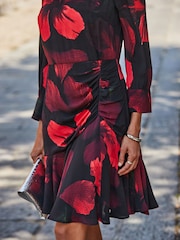 Sosandar Black Floral Print Fit & Flare Dress - Image 4 of 5