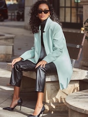 Sosandar Green Faux Wool Notch Neck Coat - Image 1 of 4