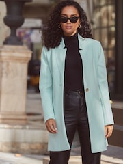 Sosandar Green Faux Wool Notch Neck Coat - Image 2 of 4