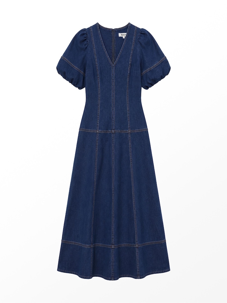 Ro&Zo Blue Petite Denim Puff Sleeve Midi Dress - Image 7 of 7 Ro&Zo Blue Petite Denim Puff Sleeve Midi Dress - Image 7 of 7