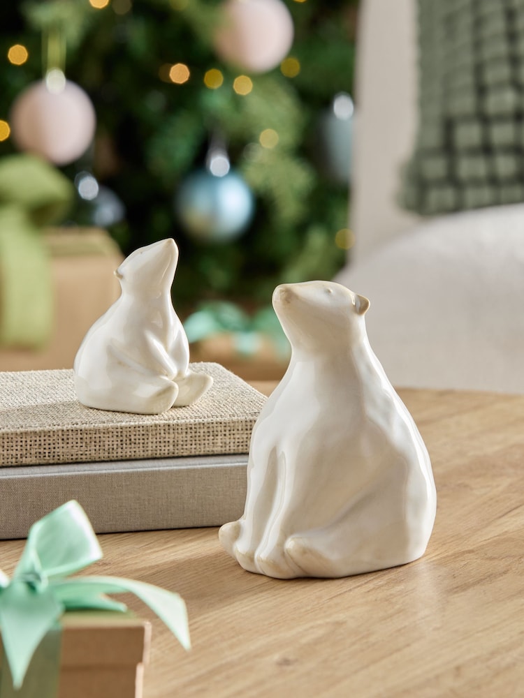 White Set of 2 Polar Bear Ornaments - Image 1 of 4