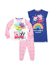 Character Pink/Blue Peppa Pig Pyjamas and Nightdress Set - Image 1 of 5