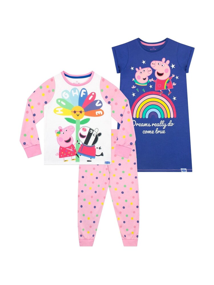 Character Pink/Blue Peppa Pig Pyjamas and Nightdress Set - Image 1 of 5