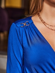 Sosandar Blue Wrap Front Trim Detail Jumpsuit - Image 4 of 5