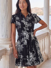 Roman Black Petite Floral Print Frill Shirt Dress - Image 2 of 4