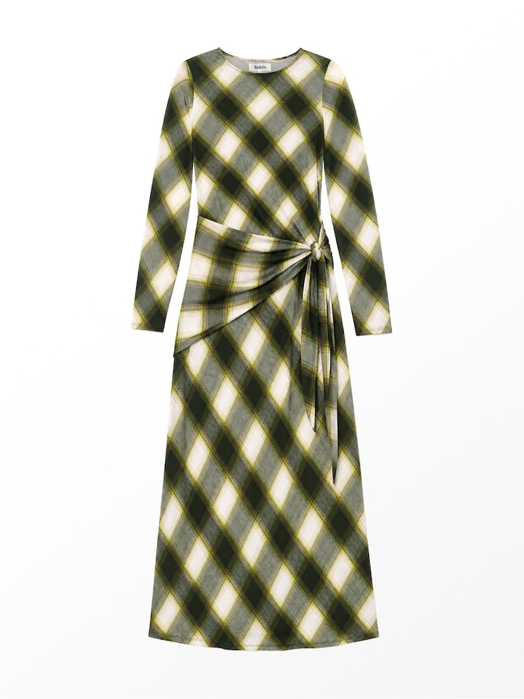 Ro&Zo Green Check Tie Waist Waist Maxi Dress - Image 7 of 7 Ro&Zo Green Check Tie Waist Waist Maxi Dress - Image 7 of 7