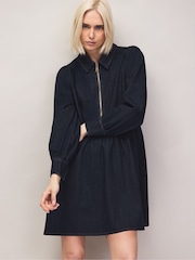 Ro&Zo Zip Front Gathered Denim Mini Dress - 6суретінің 1 суреті