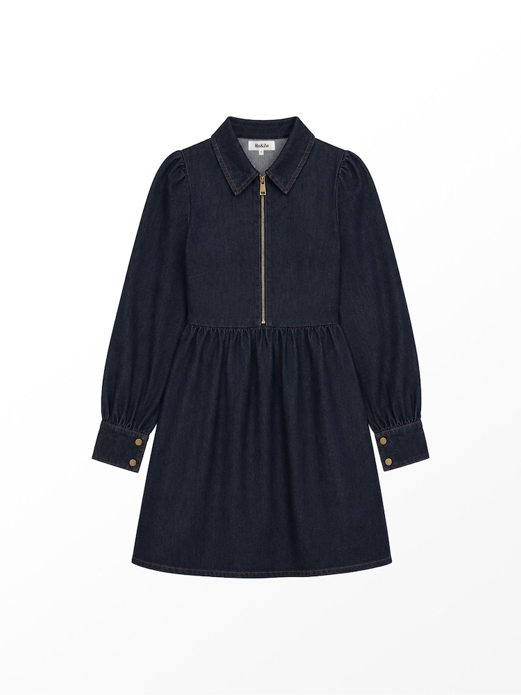 Ro&Zo Zip Front Gathered Denim Mini Dress - 6суретінің 6 суреті Ro&Zo Zip Front Gathered Denim Mini Dress - 6суретінің 6 суреті