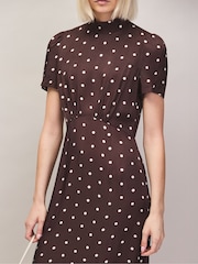 Ro&Zo Brown Petite Polka Dot Puff Sleeve Dress - Image 2 of 6