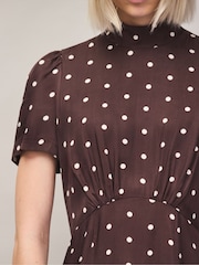 Ro&Zo Brown Petite Polka Dot Puff Sleeve Dress - Image 3 of 6