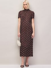 Ro&Zo Brown Petite Polka Dot Puff Sleeve Dress - Image 4 of 6