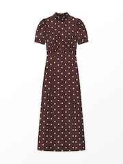 Ro&Zo Brown Petite Polka Dot Puff Sleeve Dress - Image 6 of 6