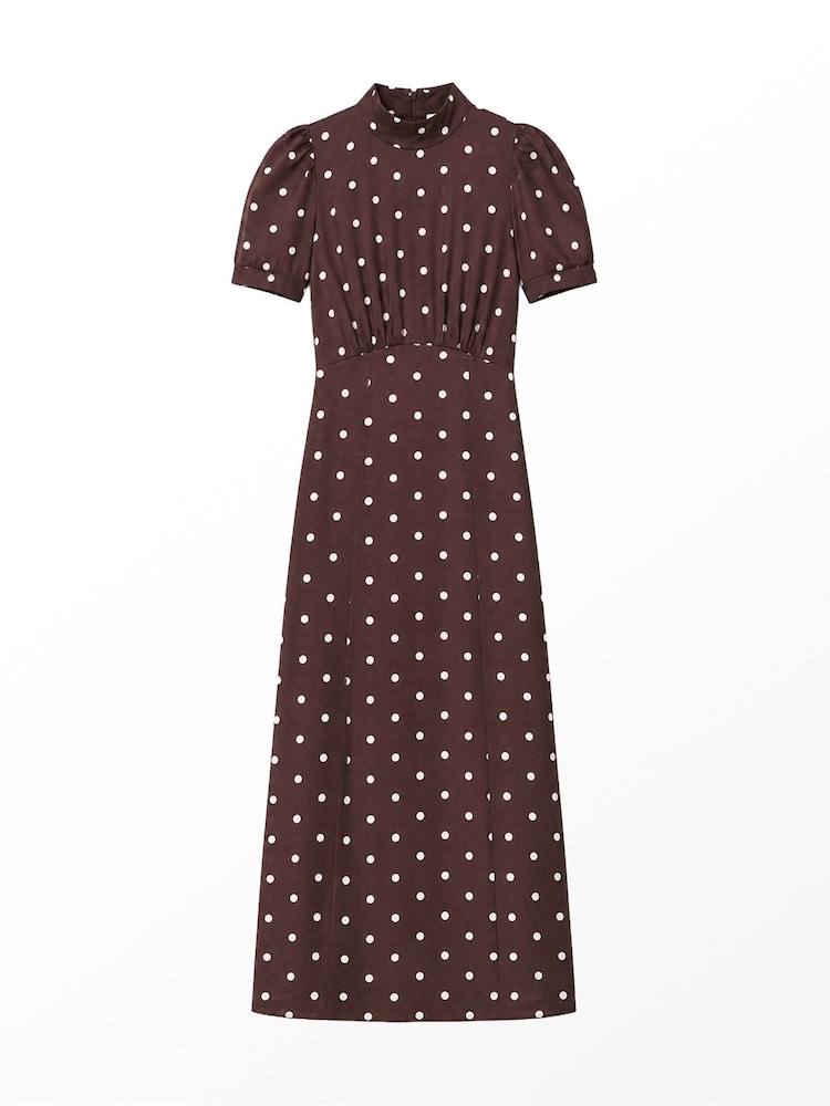 Ro&Zo Brown Petite Polka Dot Puff Sleeve Dress - Image 6 of 6