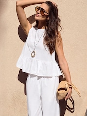 Ro&Zo White Cotton Peplum Top - Image 3 of 4