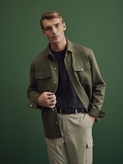 Khaki Green Popper Shacket - Image 1 of 8