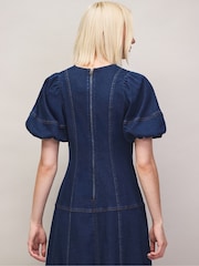 Ro&Zo Blue Denim Puff Sleeve Midi Dress - Image 5 of 7