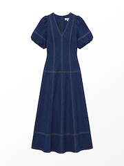 Ro&Zo Blue Denim Puff Sleeve Midi Dress - Image 7 of 7