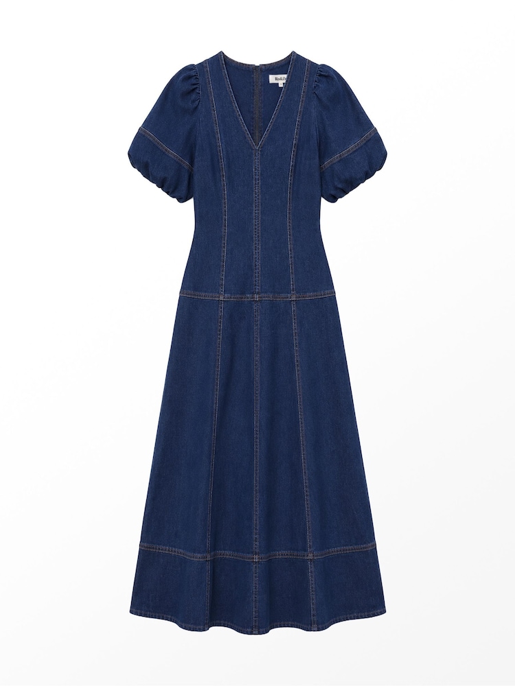 Ro&Zo Blue Denim Puff Sleeve Midi Dress - Image 7 of 7