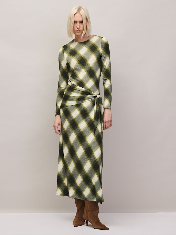 Ro&Zo Green Petite Check Tie Waist Waist Maxi Dress - Image 2 of 7