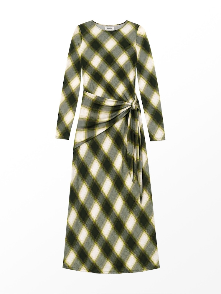 Ro&Zo Green Petite Check Tie Waist Waist Maxi Dress - Image 7 of 7