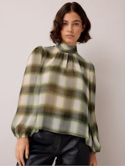Ro&Zo Green Check High Neck Chiffon Blouse - Image 1 of 6