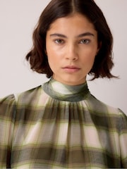 Ro&Zo Green Check High Neck Chiffon Blouse - Image 2 of 6